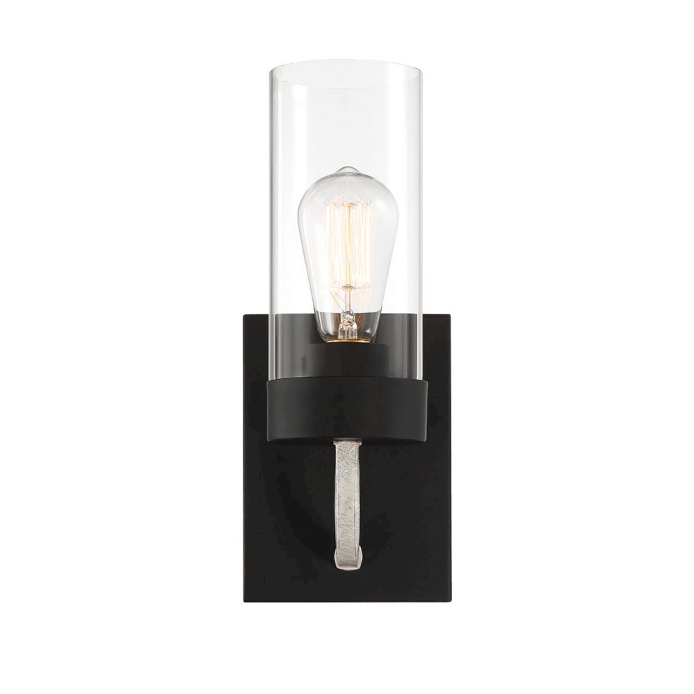 Zephyr Single Light Sconce With Clear Glass Metal Black Finish