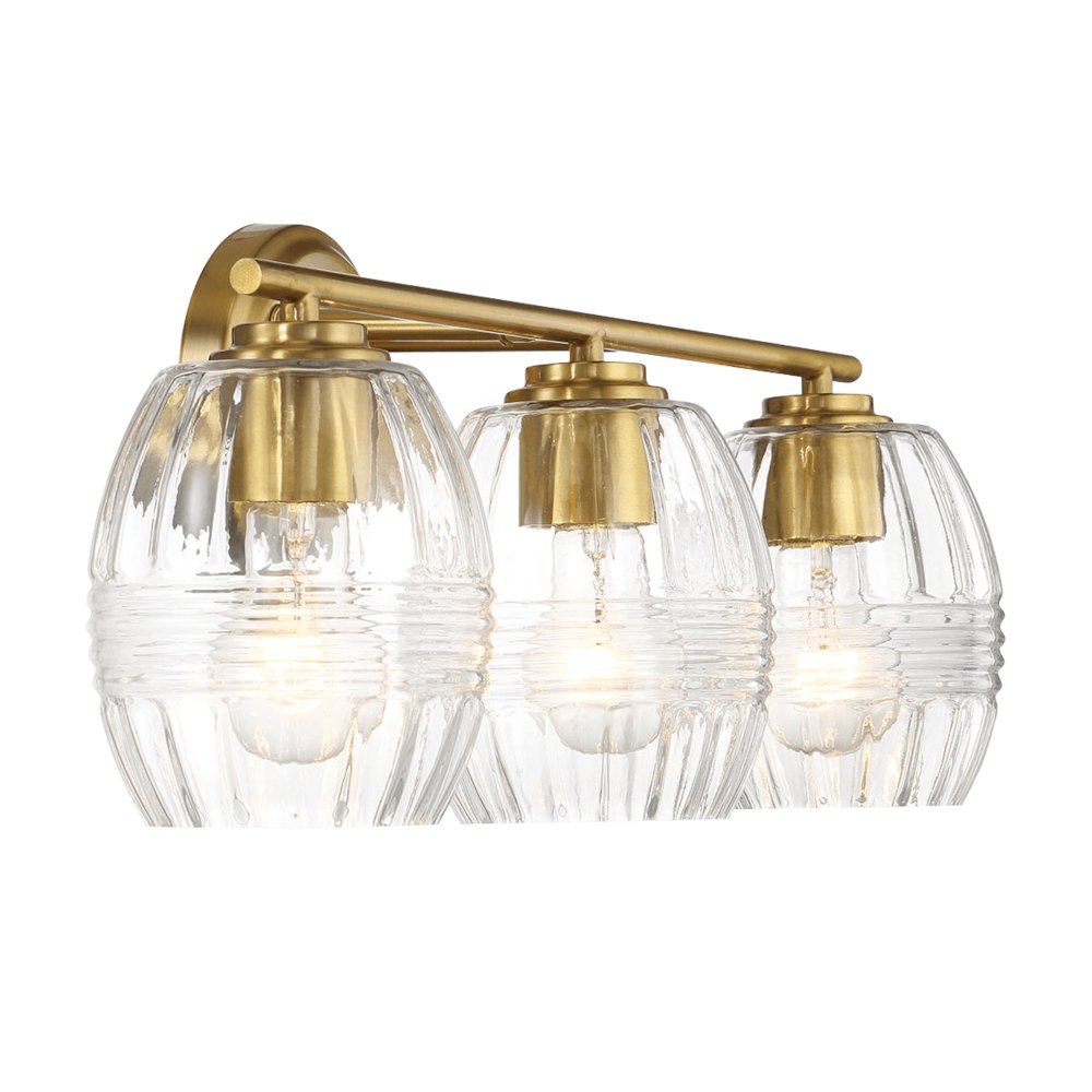 Luster Three Lights Vanity With Clear Glass Mirror Wall Lamp - Satin Brass