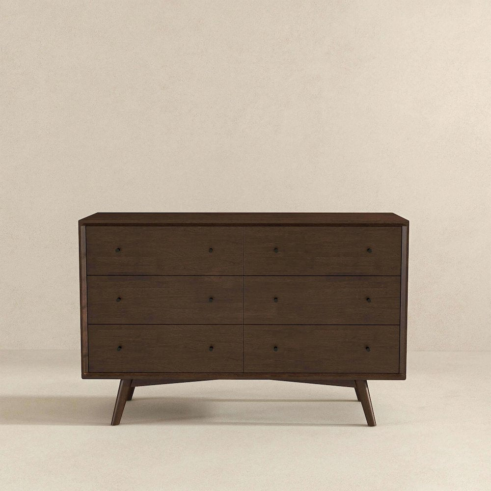 Caroline Mid Century Modern Walnut Dresser 6 Drawer