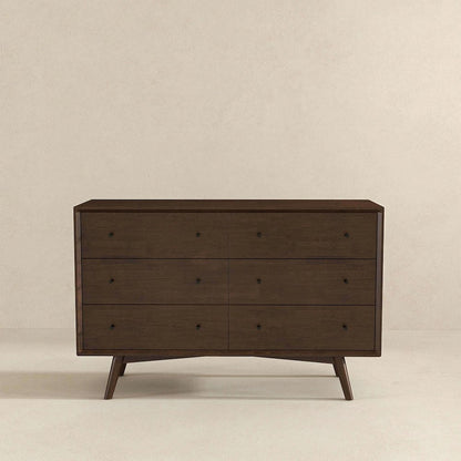 Caroline Mid Century Modern Walnut Dresser 6 Drawer