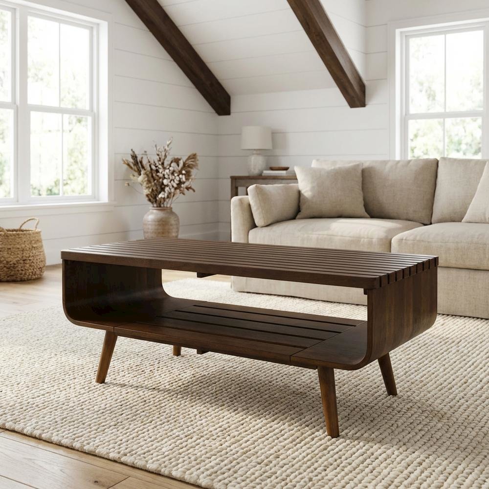 Brown Walnut Coffee Table with Sturdy Frame and Modern Design