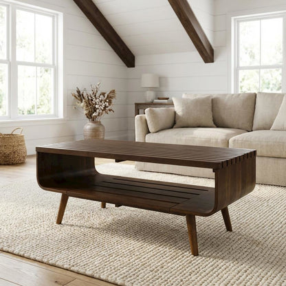 Brown Walnut Coffee Table with Sturdy Frame and Modern Design