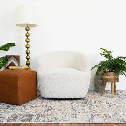 Mina White Boucle Swivel Chair