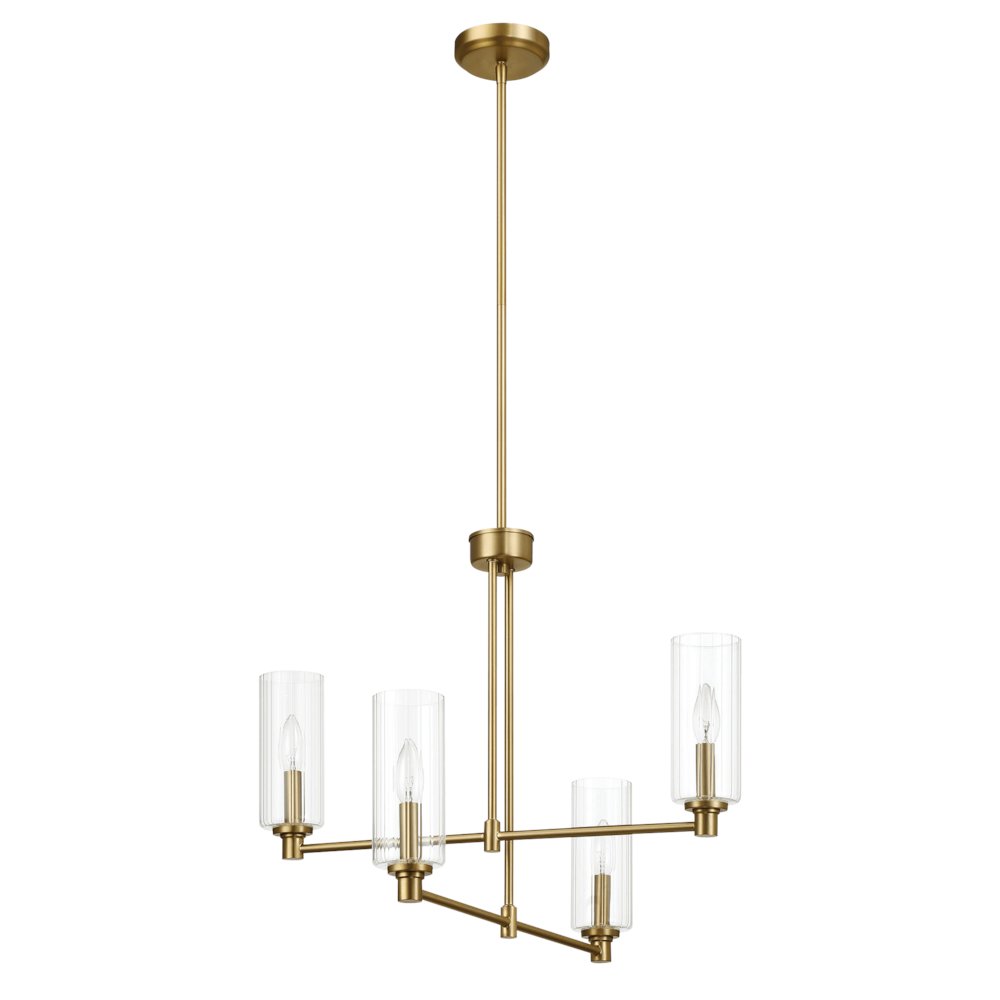 Enigma Four Lights Chandelier With Clear Ribbed Glass -Satin Brass
