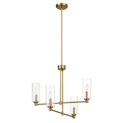 Enigma Four Lights Chandelier With Clear Ribbed Glass -Satin Brass