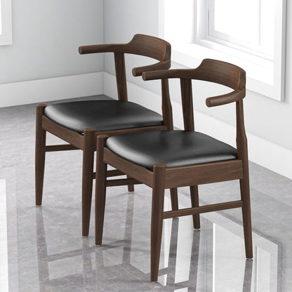 Leon Mid-Century Modern Black Vegan Leather Dining Chair (Set of 2)