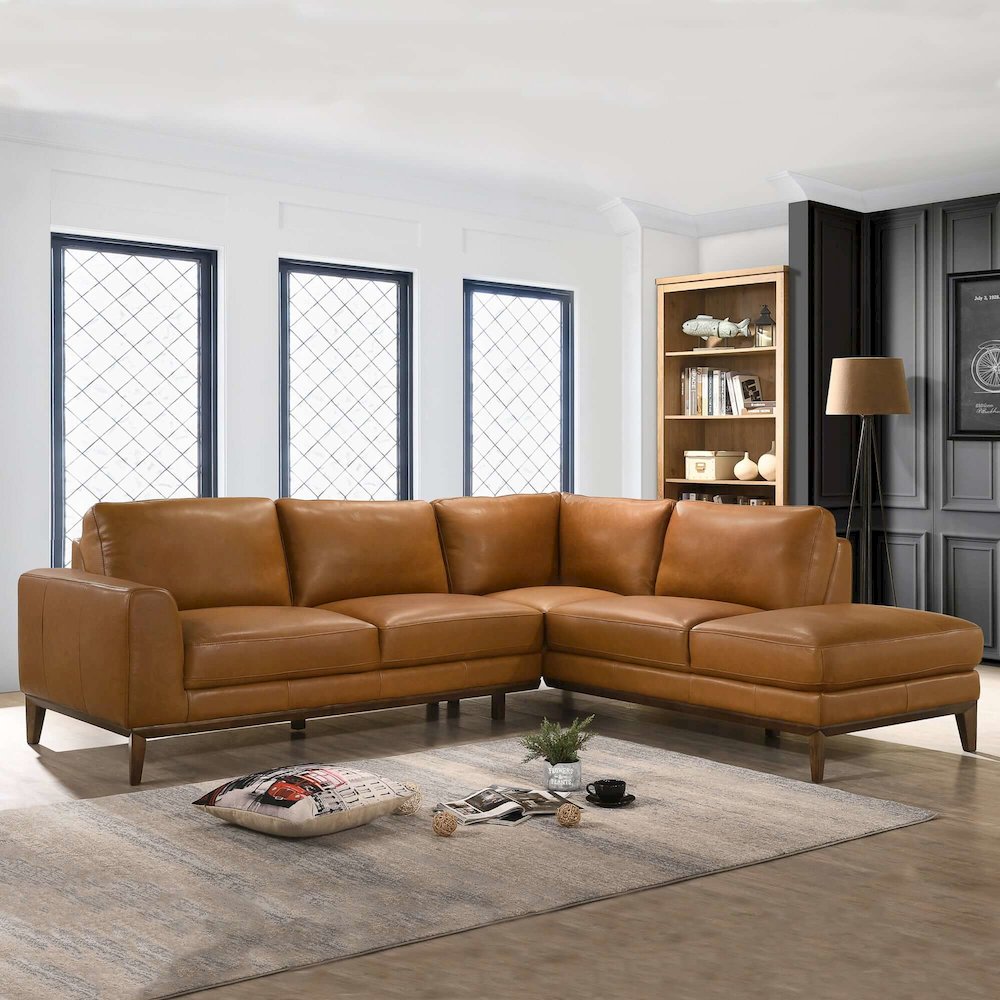 London Premium Genuine Leather Sectional Sofa Right Facing