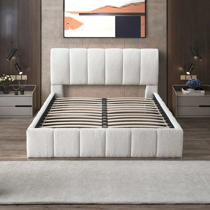 Hilar White Boucle Platform Bed Queen Size