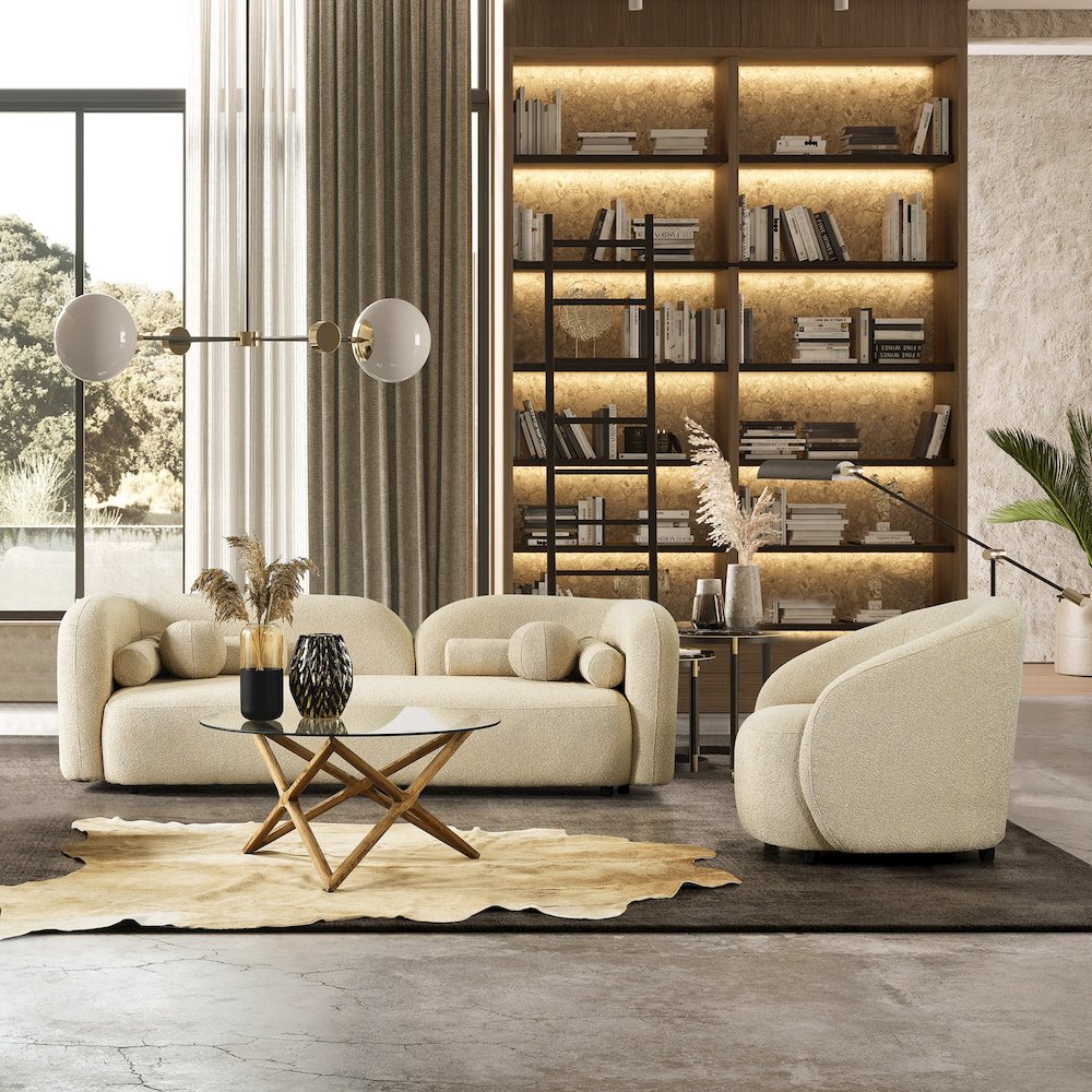 Donna Japandi Style Ivory Boucle Sofa