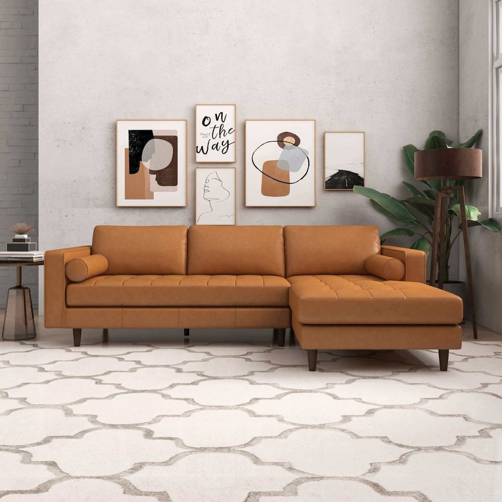 Anthony Genuine Tan Leather Right-Facing Sectional Sofa