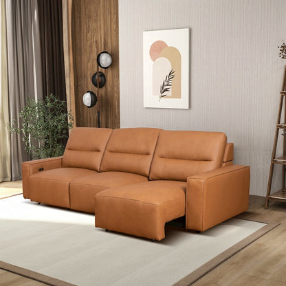 Grant Triple Power Convertible Cognac Leather Sofa