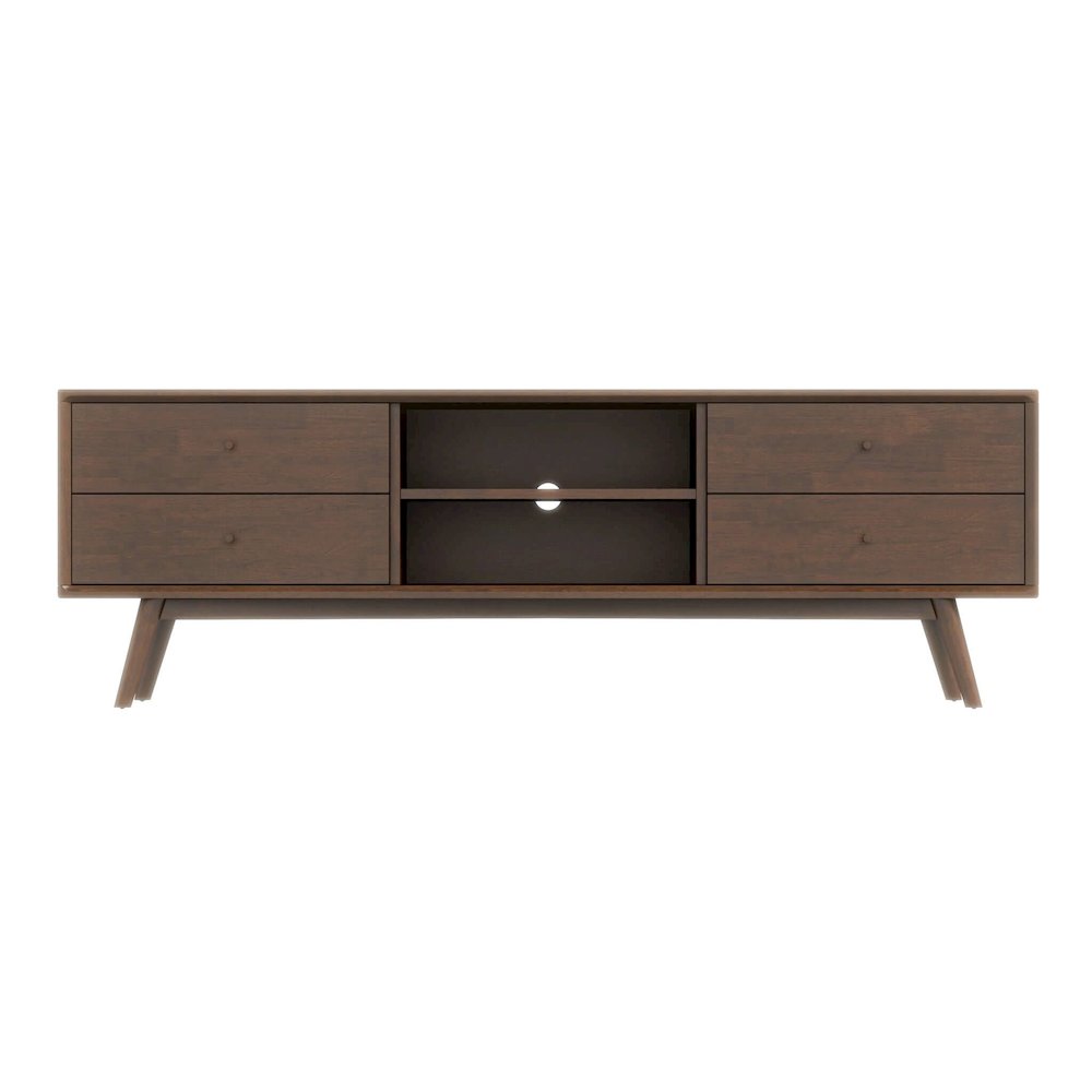Mid Century Modern Walnut TV Stand for TVs, Solid Wood TV Cabinet
