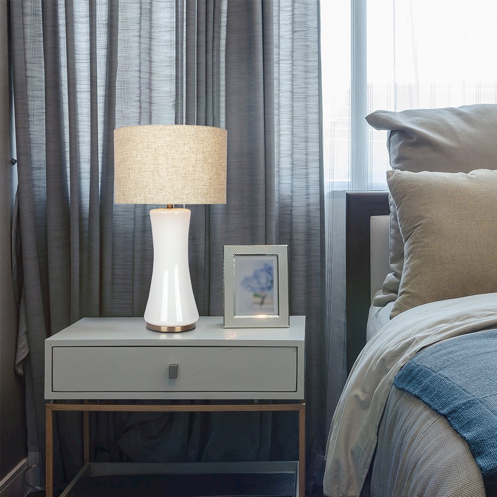 Cascade Glass Lamp Golden Base - Off White Glass Table Lamp