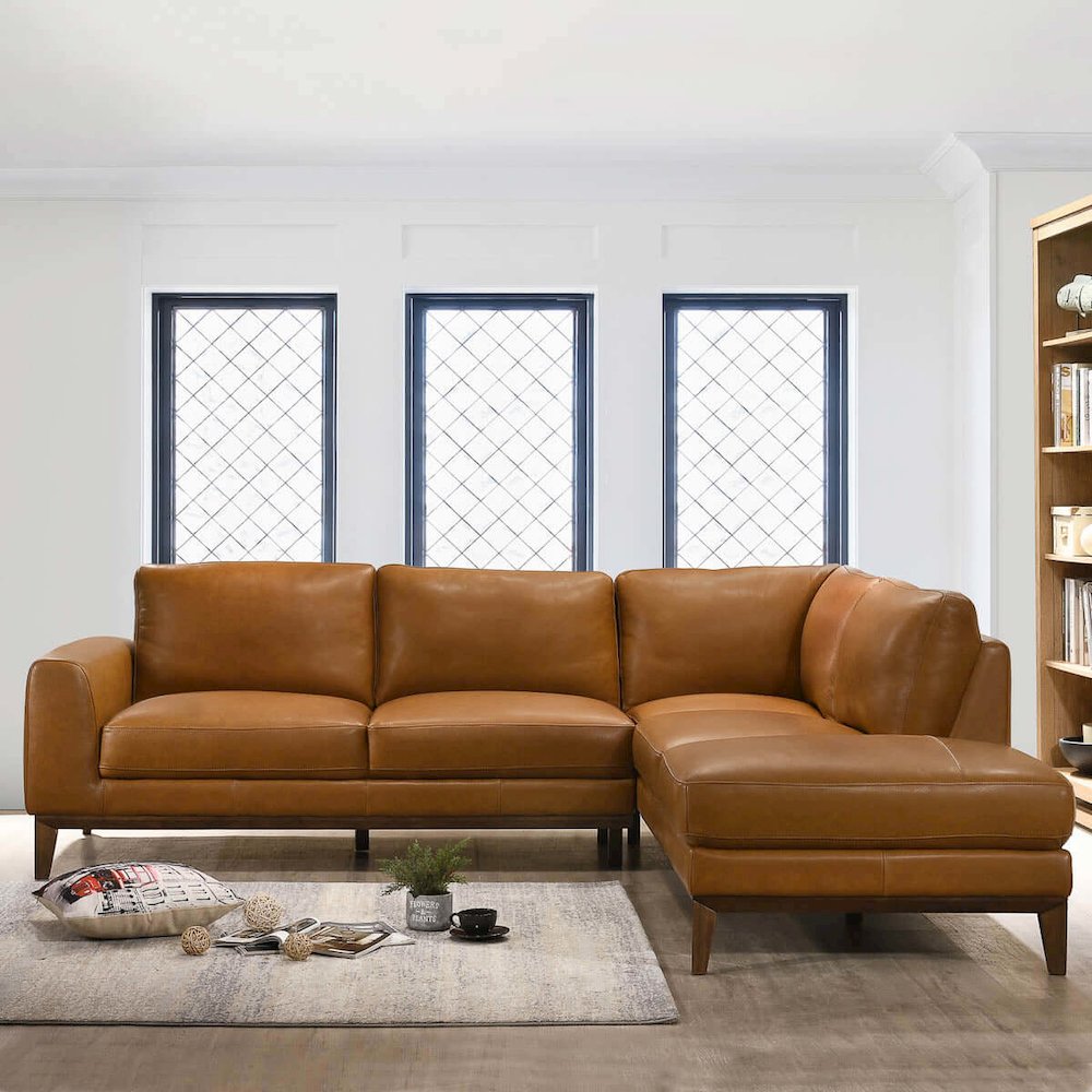 London Premium Genuine Leather Sectional Sofa Right Facing