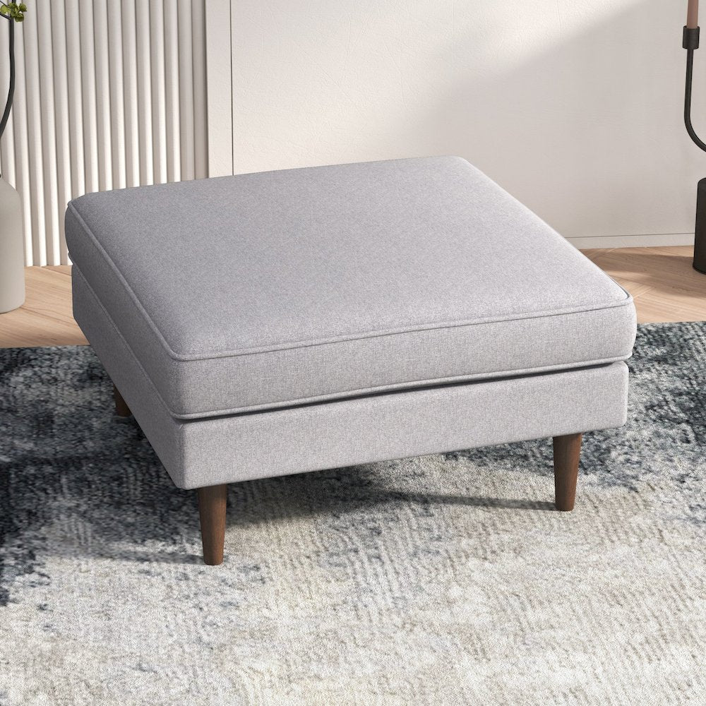 Amber Square Upholstered Ottoman (Light Gray Linen)