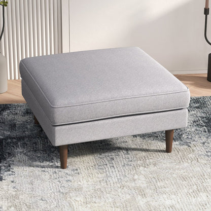Amber Square Upholstered Ottoman (Light Gray Linen)