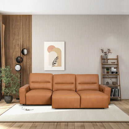 Grant Triple Power Convertible Cognac Leather Sofa