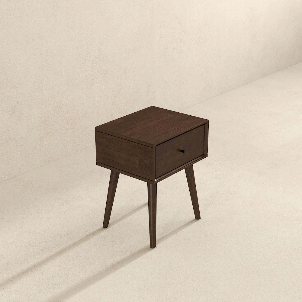 Avery Solid Wood Walnut Night Stand with Single Drawer