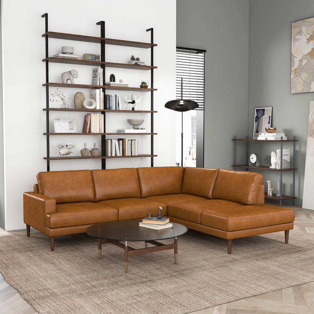 Corbin Right-Facing Tan Leather Sectional Sofa