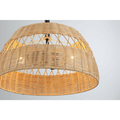 2-Light Rattan Semi-Flush Mount | Black Metal & Woven Farmhouse Ceiling Light