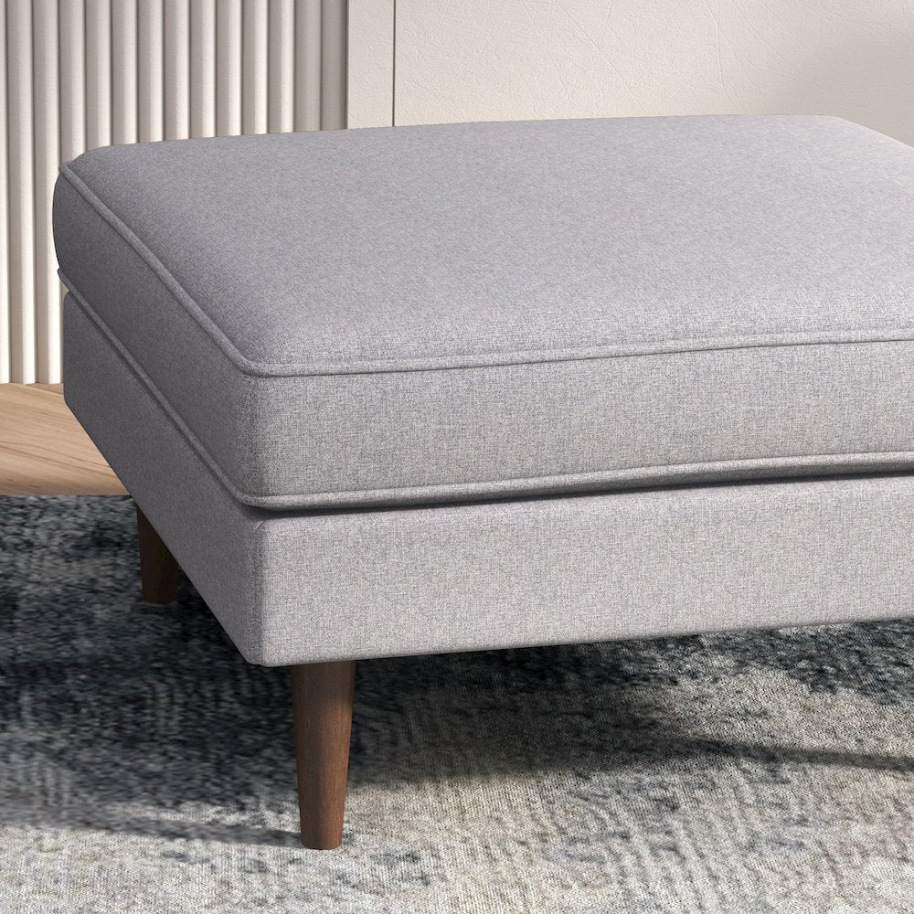 Amber Square Upholstered Ottoman (Light Gray Linen)