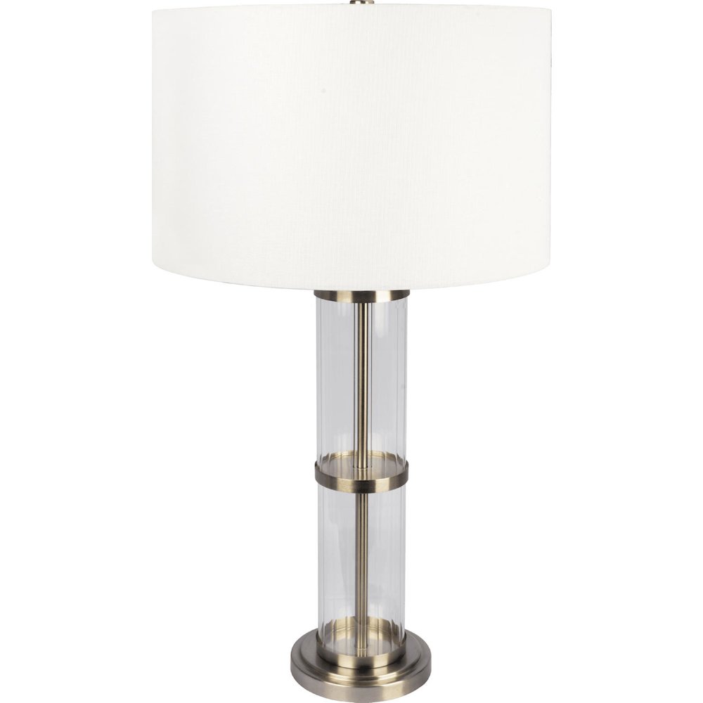 Echo Brushed Nickel Table Lamp with On/Off Switch Clear Glass Body Metal Base