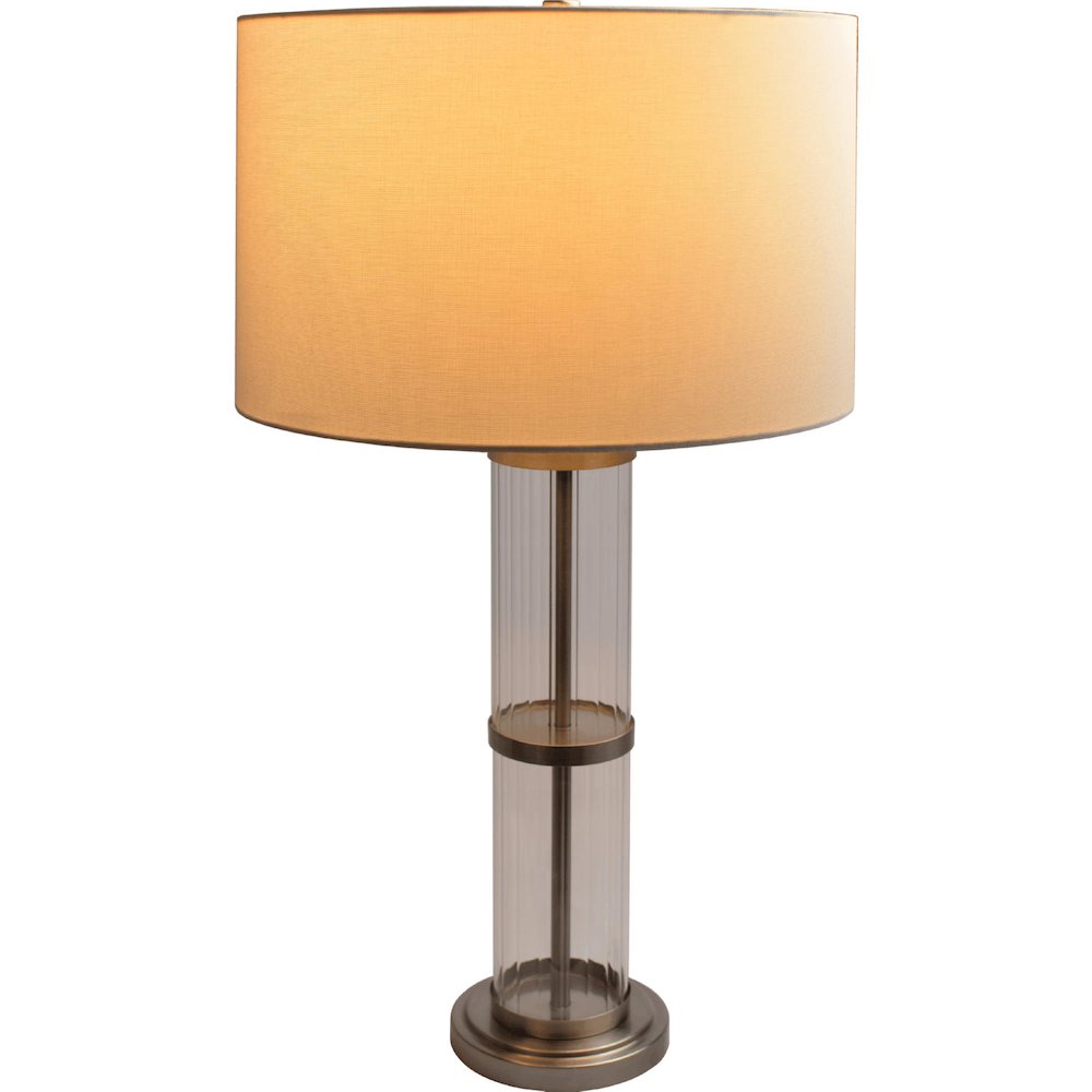 Echo Brushed Nickel Table Lamp with On/Off Switch Clear Glass Body Metal Base