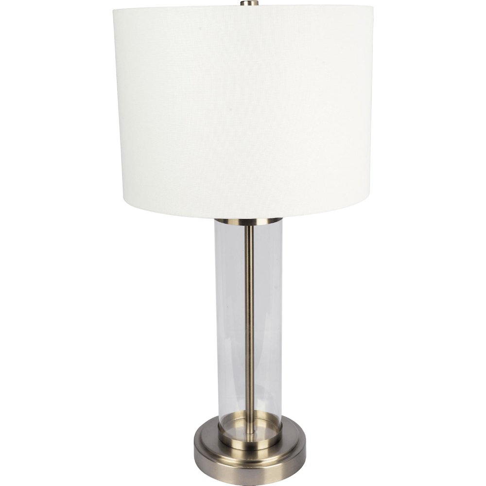 Luna Brushed Nickel Table Lamp with On/Off Switch Clear Glass Body Metal Base
