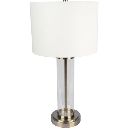 Luna Brushed Nickel Table Lamp with On/Off Switch Clear Glass Body Metal Base