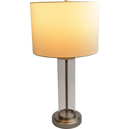 Luna Brushed Nickel Table Lamp with On/Off Switch Clear Glass Body Metal Base