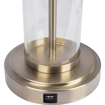 Luna Brushed Nickel Table Lamp with On/Off Switch Clear Glass Body Metal Base