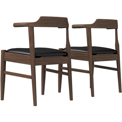 Leon Mid-Century Modern Black Vegan Leather Dining Chair (Set of 2)