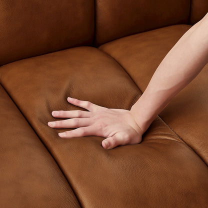 Jasmin Mid-Century Modern Cognac Genuine Leather Sofa