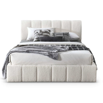 Hilar White Boucle Platform Bed Queen Size