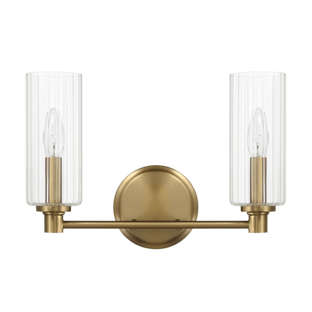 Regal Double Light Vanity With Clear Ribbed Glass - Satin Brass