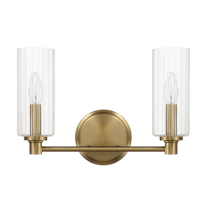 Regal Double Light Vanity With Clear Ribbed Glass - Satin Brass