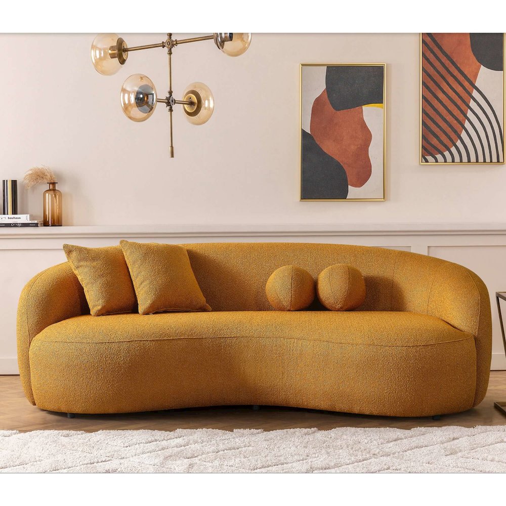 Drake Japandi Style Curvy Gold Boucle Sofa