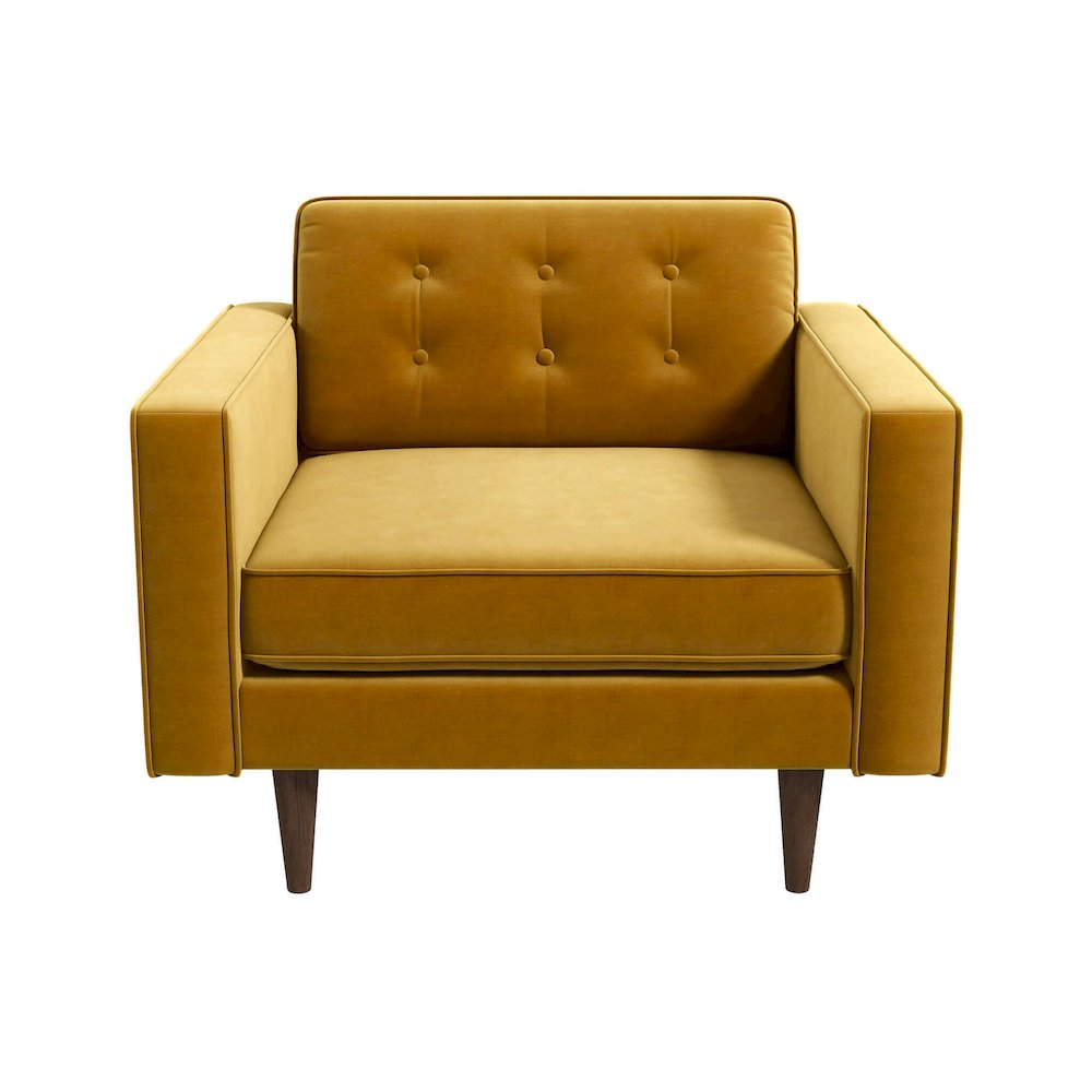 Yellow Velvet Lounge Chair with Solid Wood Frame, Perfect Accent Chair