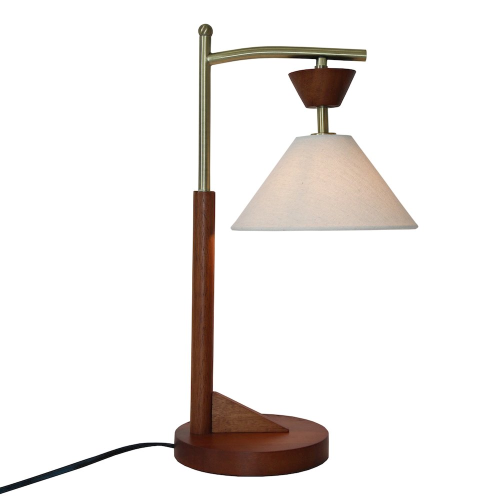 Dreamlight Table Lamp, Brown Solid Wood Base with Elegant Cone Linen Shade