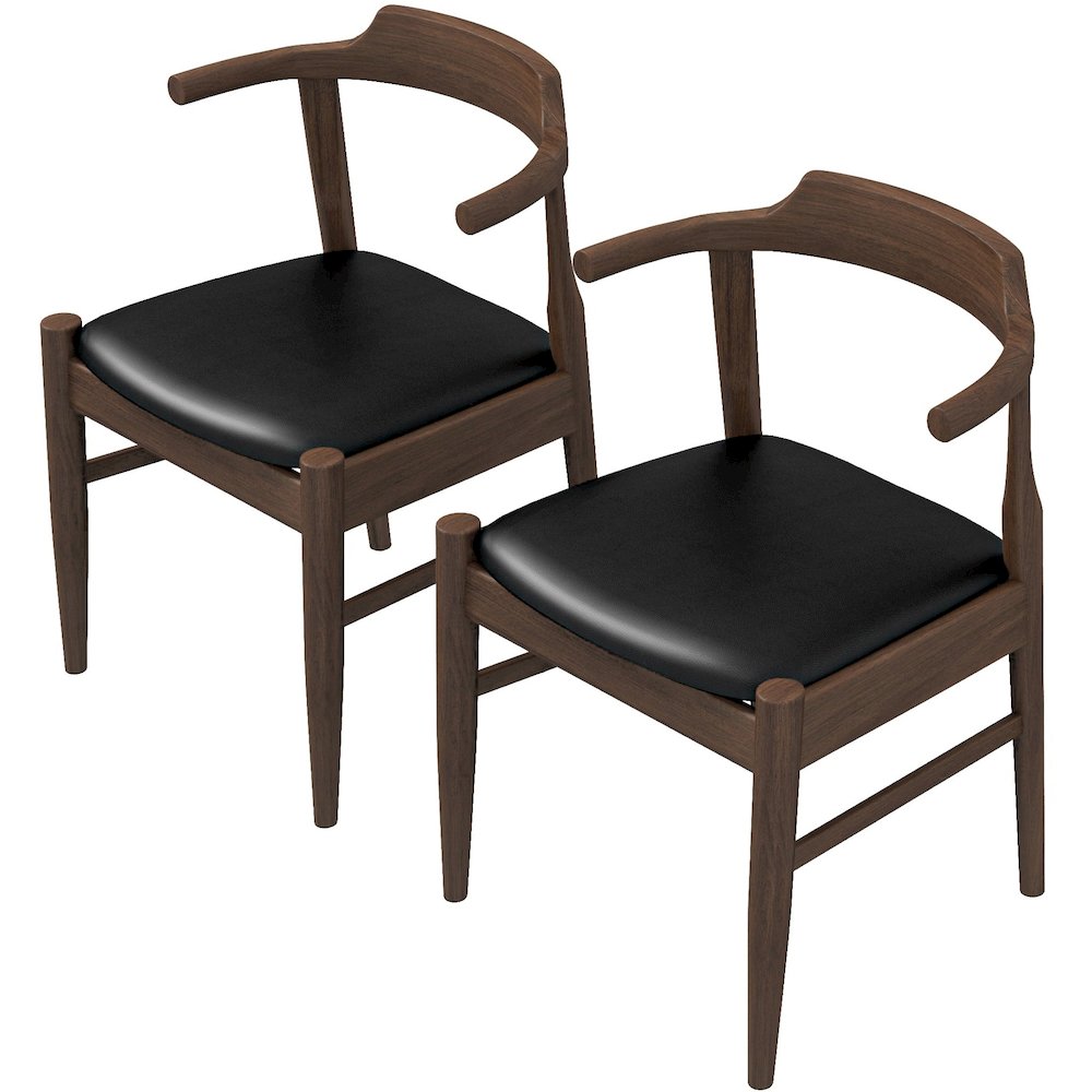 Leon Mid-Century Modern Black Vegan Leather Dining Chair (Set of 2)