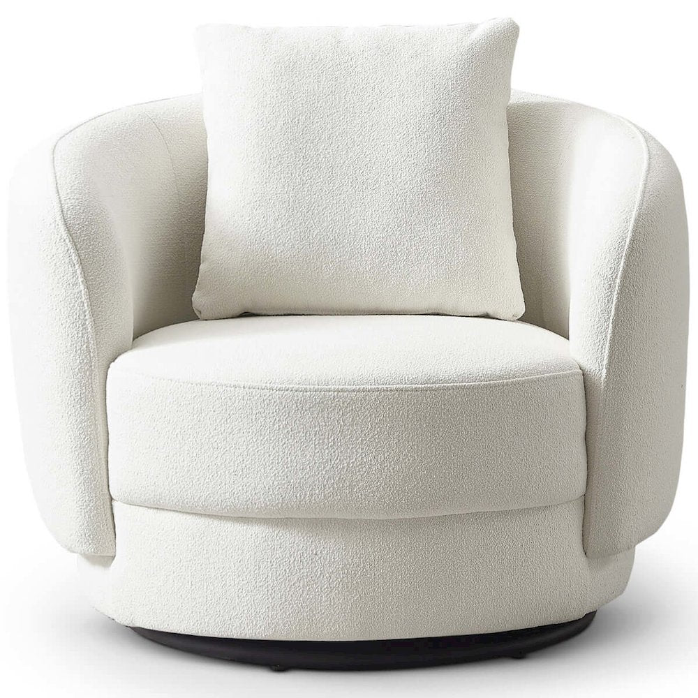 Beige Boucle Lounge Chair with Solid Wood Legs, Perfect Accent Chair