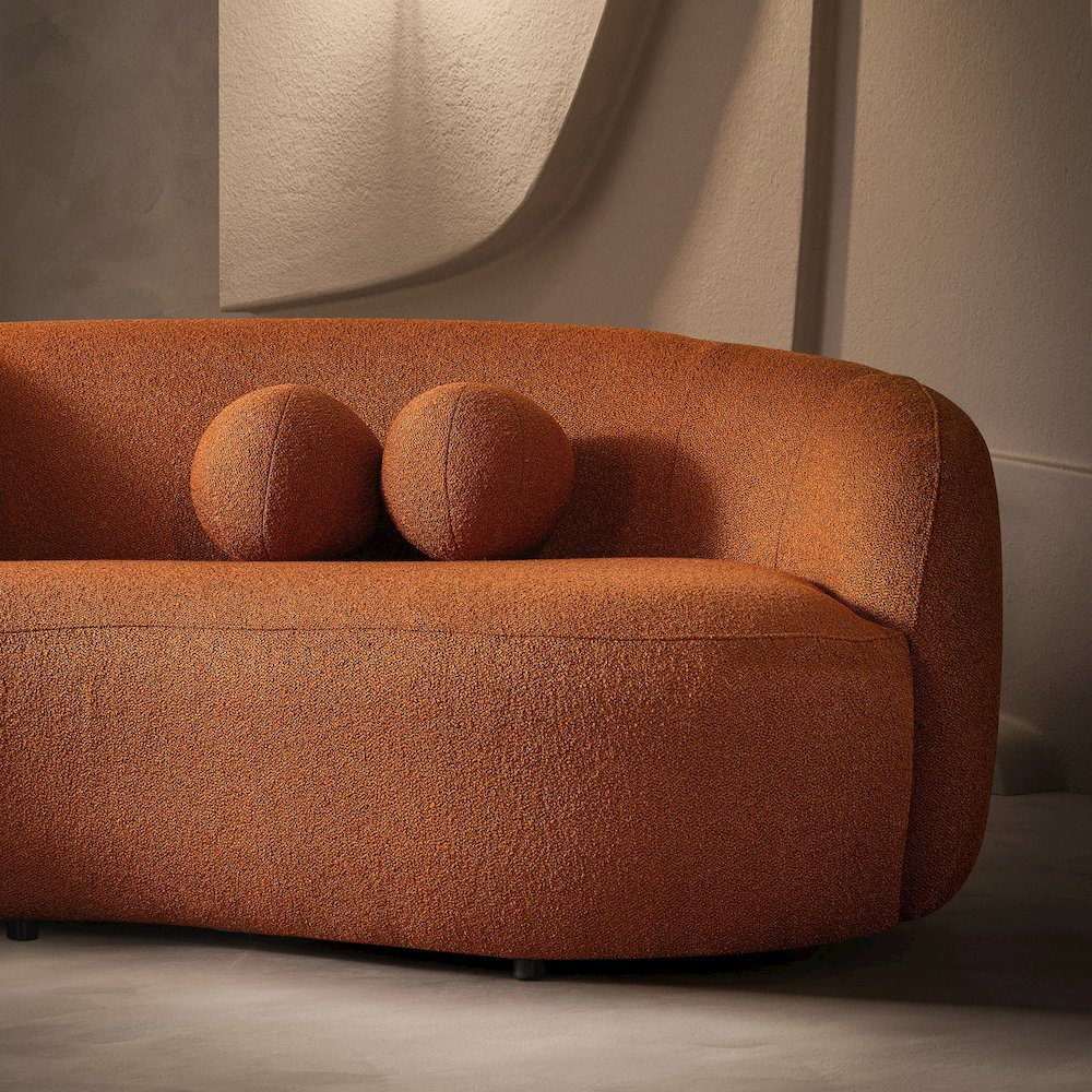 Drake Burnt Orange Japandi Style Curvy Boucle Sofa