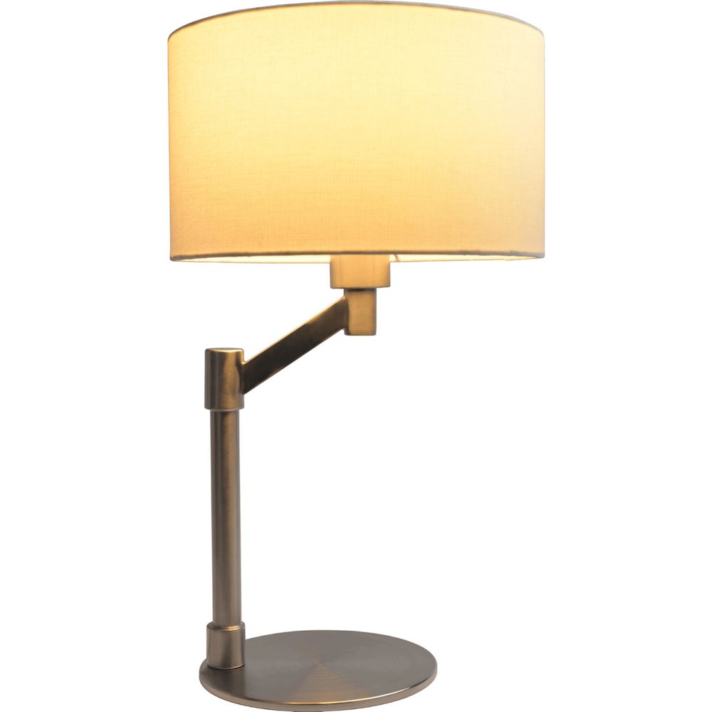 Brushed Nickel Table Lamp with On/Off Switch Curved Metal Base Linen Shade