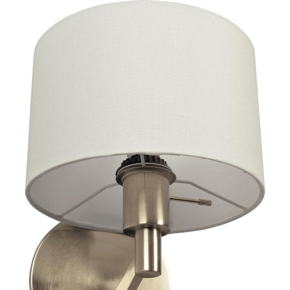 Nebula Brushed Nickel Base Wall Lamp with Rotary Switch White Fabric Shade