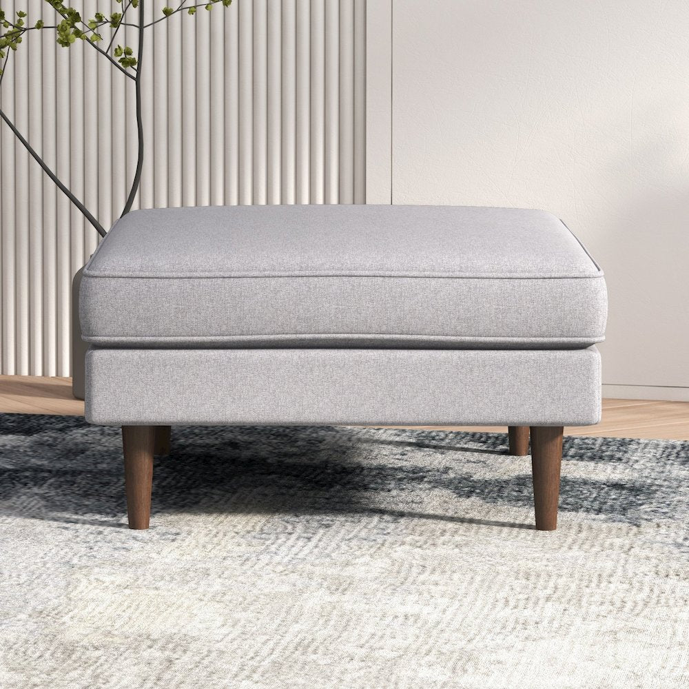 Amber Square Upholstered Ottoman (Light Gray Linen)