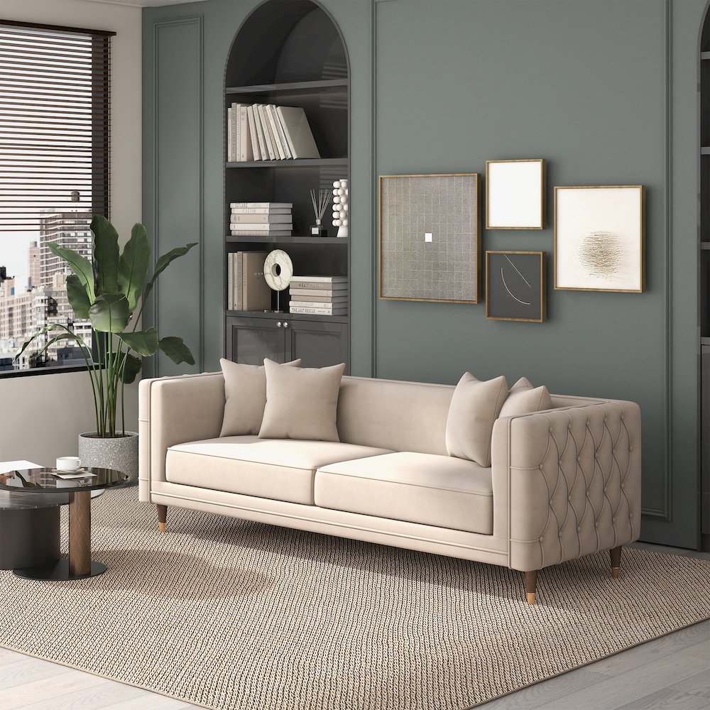 Nora Light Cream Velvet Sofa