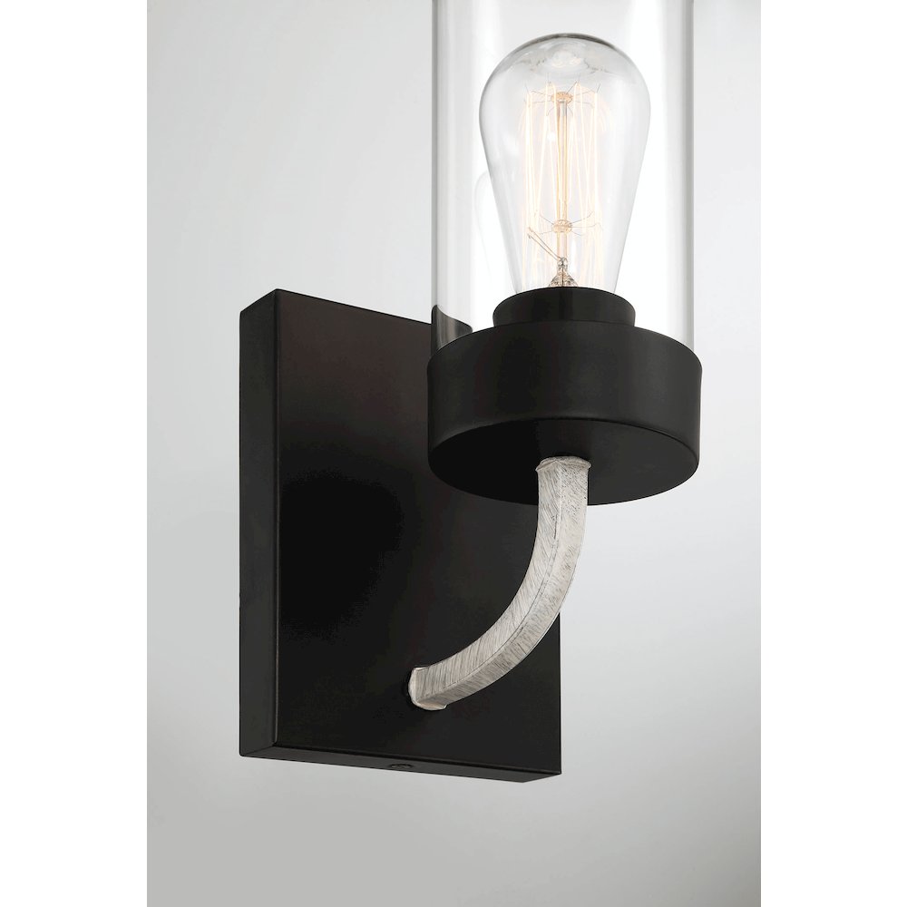 Zephyr Single Light Sconce With Clear Glass Metal Black Finish
