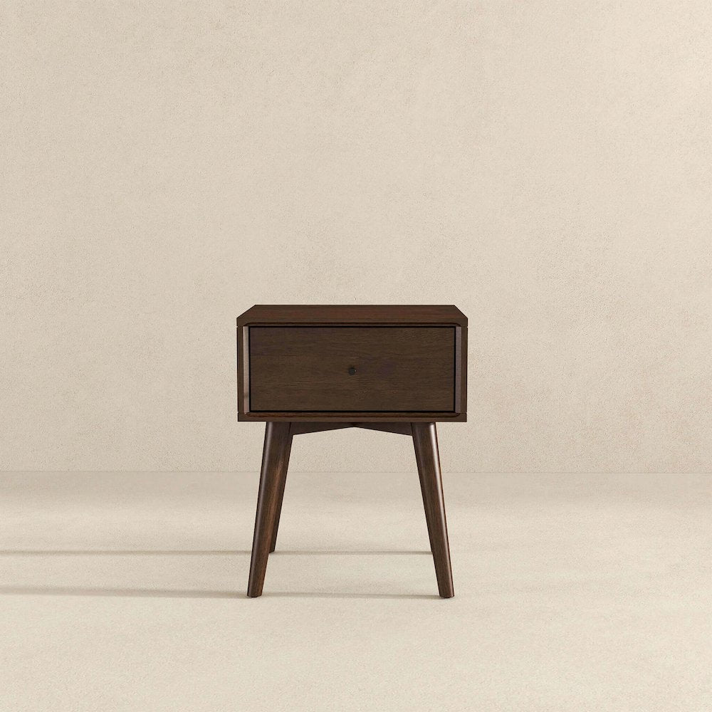 Avery Solid Wood Walnut Night Stand with Single Drawer