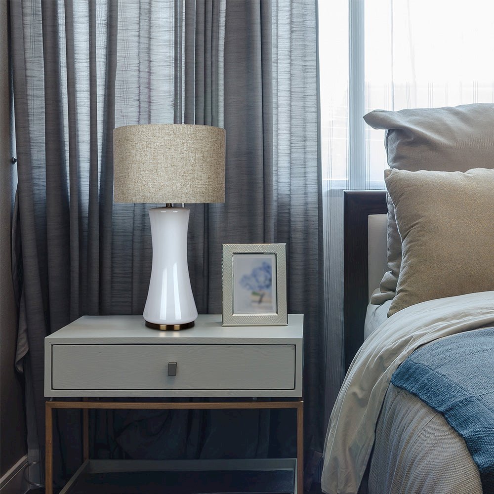 Cascade Glass Lamp Golden Base - Off White Glass Table Lamp