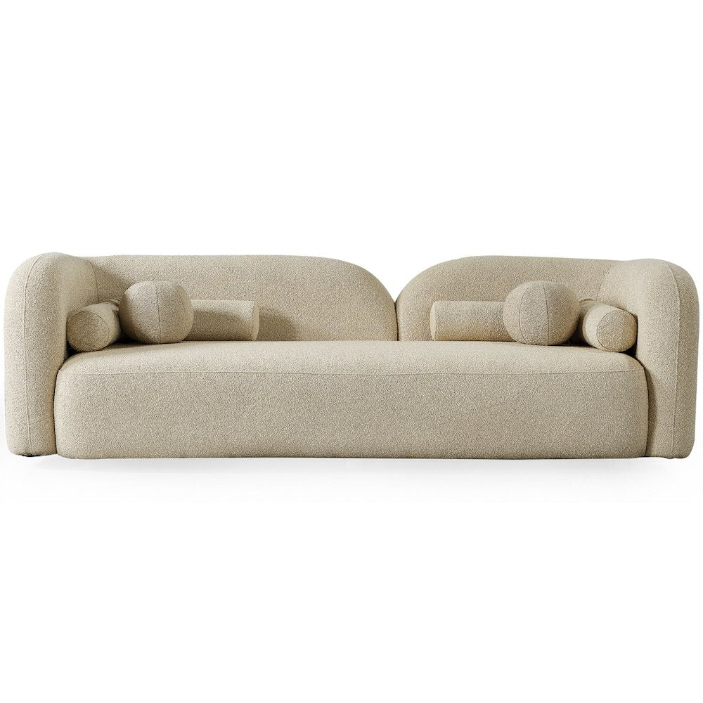 Beige Cloud Sofa, Comfy Couch with Solid Wood Frame and Boucle Upholstery